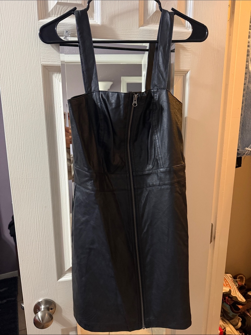 wild fable Black Faux Leather Mini Dress with Front Zip